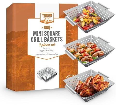 Yukon Glory 3-Piece Square Grill Basket Set, Stainless Steel by YukonGlory