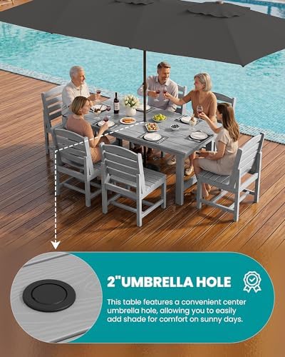 SERWALL Armless Outdoor Dining Set, Patio Dining Set for 6, Light Gray - Image 2