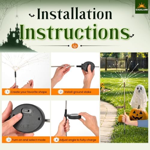 GIGALUMI 2 Pack Solar Firework Lights Outdoor, Halloween Decor, Green - Image 7