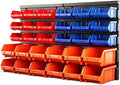 HORUSDY Wall Mounted Storage Bins Parts Rack 30PC Organizer Garage Plastic Shop Tool for Men's Gift, Blue,Orange,Red by HORUSDY