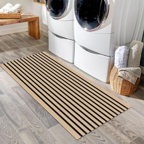IOHOUZE 2x4.3 Striped Outdoor Door Mat, Washable Porch Rug, Tan Black - Image 4
