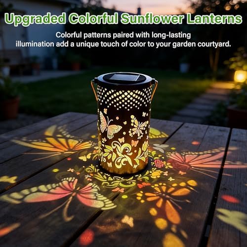 Colorful Solar Lanterns Outdoor Waterproof, Garden Decor LED Butterfly Solar Lights Gifts for Women Mom Sister Grandma, Metal Hanging Lantern for Outside Table Tree Garden Patio Yard Lawn Porch Decor - Image 2