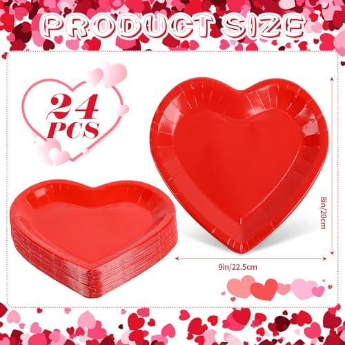 FOIMAS 24pcs Red Heart Shaped Paper Plates, Valentine's Day Plates Valentine Disposable Tableware Plate for Wedding Birthday Party Supplies - Image 2