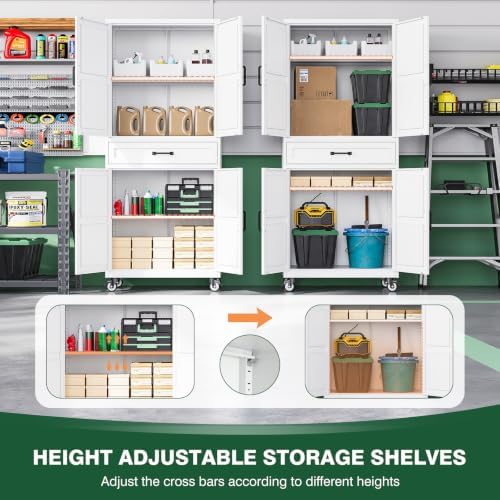Letaya Metal Garage Storage Cabinets with Wheels,White Rolling Tool Cabinet - Image 5