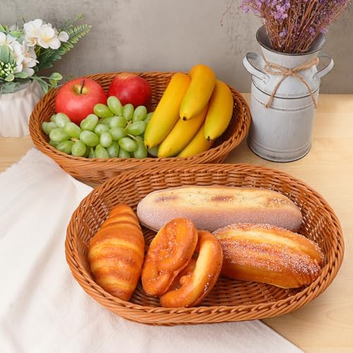 5 Pack 13.8 Inch Oval Poly Wicker Baskets, Plastic Oval Wicker Baskets, Rustic, Durable & Easy-Cleaning Wicker Bread Basket, for Home, Restaurant & Hotel Use, Brown - Image 5