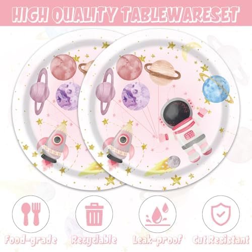 Egami 40pcs Pink Space Party Supplies,include 20 Dessert plate and 20 Napkin,Galaxy Space Planet Astronauts Birthday Plate Napkin Set,Used for outer space Party Decoration - Image 4