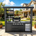 97" Stainless Steel Outdoor Kitchen Island with 4-Burner 72000 BTU,Gas Grill with Side Burner,Rotisserie Oven,Beverage Fridge,Galvanized Steel Roof,Granite Countertops,Sink.(Natural Gas) by INOTEVERITORY