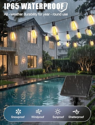 Likesky 50FT Solar String Lights Outdoor with Remote,18+1LED Shatterproof Bulbs & USB Port, Waterproof 3 Modes Dimmable Solar Lights for Backyard, Patio, Camping - Image 5