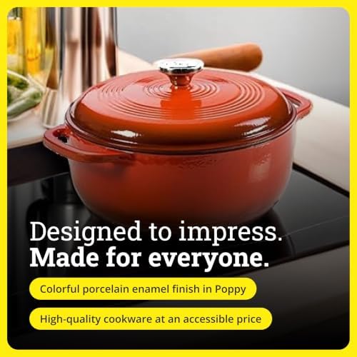 Lodge Essential Enamel Cast Iron Dutch Oven, 7.5 Quart, Poppy - Image 6
