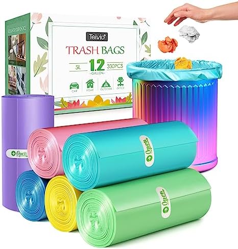 Teivio Small Colorful Clear Trash Bags 1.2 Gallon 330 Count Garbage Bags by Teivio