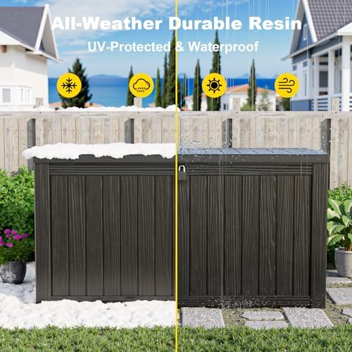 ROJIK 180 Gallon Outdoor Storage Box Waterproof-Patio Furniture Resin Deck Box, Garden Tools, Cushions, Pool Accessories Storage Bench with Lockable Lid and Side Handles (Black, 180 Gal) - Image 6
