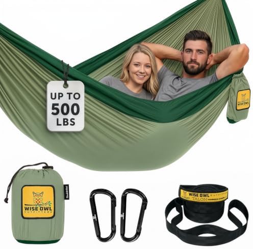 Wise Owl Outfitters Camping Hammock – up to 500lbs Portable Hammock with Tree Straps - Travel, Backpacking, Hiking, Outdoors Camping Gear - Single or Double by WiseOwlOutfitters