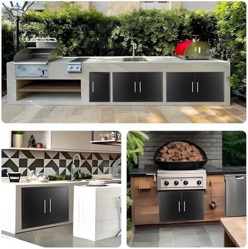 JIE JIN Outdoor Kitchen Doors 35" W X 24" H Double Doors 1.2mm Thickness Stainless Steel BBQ Access Door BBQ Island Doors Outdoor Kitchen Accessories Door for Outdoor Kitchen BBQ Island (Black) - Image 7
