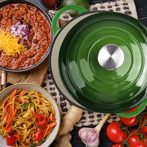 3 Quart Dutch Oven Enameled Cast Iron with Lid - Big Dual Handles - Oven Safe up to 500°F - Classic Round Pot for Versatile Cooking Green - Image 5