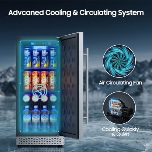15 Inch Outdoor Fridge, 92 Cans Beverage Refrigerator with Stainless Steel Door Built-In or Freestanding, Outdoor Refrigerator for Patio & Waterproof for Soda Beer Wine-Kitchen Bar Office - Image 3