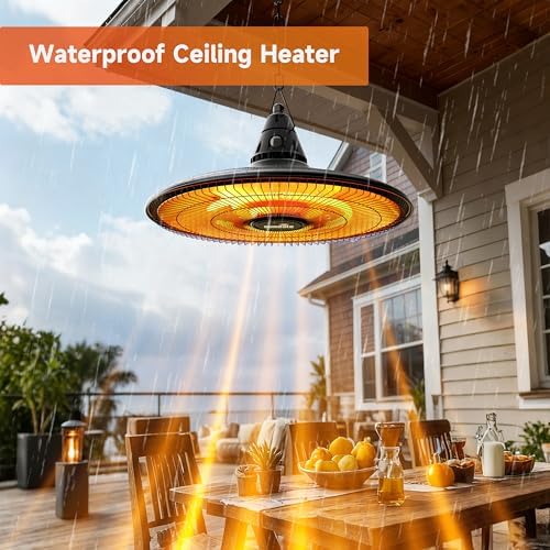 Hanging Heater, 1500W Outdoor Electric Patio Ceiling Heater with Remote Control, Infrared for Courtyard, Garage, Patio, Overheat & Tip-Over Protection, Waterproof, Black - Image 2