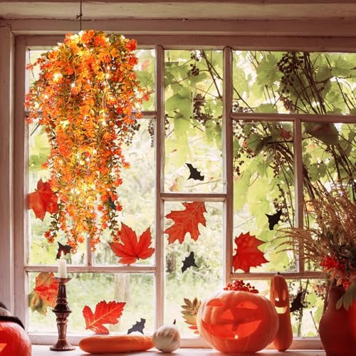 RECUTMS Fall Decor Artificial Flowers Faux Hanging Plants with Lights 3Pcs - Image 3