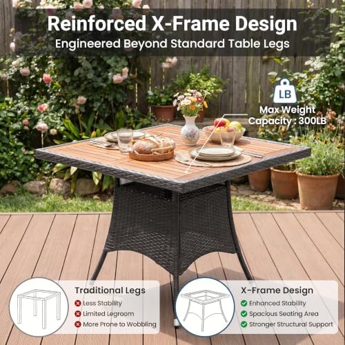 10-Pieces Ratton Patio Table and Chairs with Acacia Tabletop, Grey - Image 3