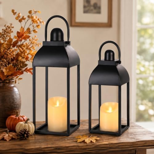 Lanterns Decorative Outdoor Indoor, 17'' 13'' Black Metal Outdoor Lanterns - Image 4