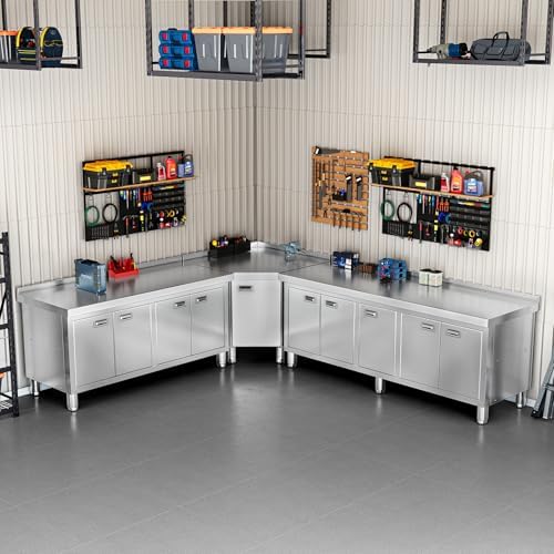 WWK 59" x 21" Stainless Steel Prep Table with Cabinet, Commercial Kitchen Table for Prep & Work, Heavy Duty Work Table with 4 Doors for Kitchen, Restaurant, Hotel, Garage and Cafe - Image 5