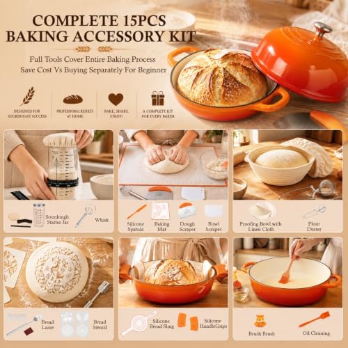 Enameled Cast Iron Dutch Oven with Lid, 5QT Dutch Oven for Bread Baking - Image 4
