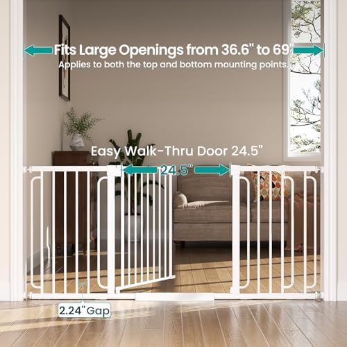 Cumbor Extra Wide Baby Gate, 36.6-69" Walk-Through Dog Gate White - Image 2