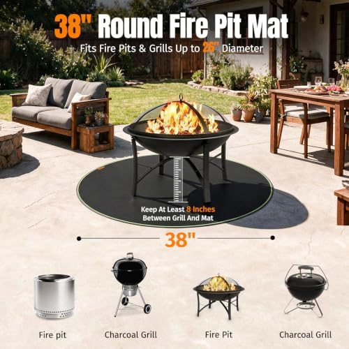 38'' Fire Pit Mat for Solo Stove Bonfire, Fireproof Under Grill Mat - Image 2
