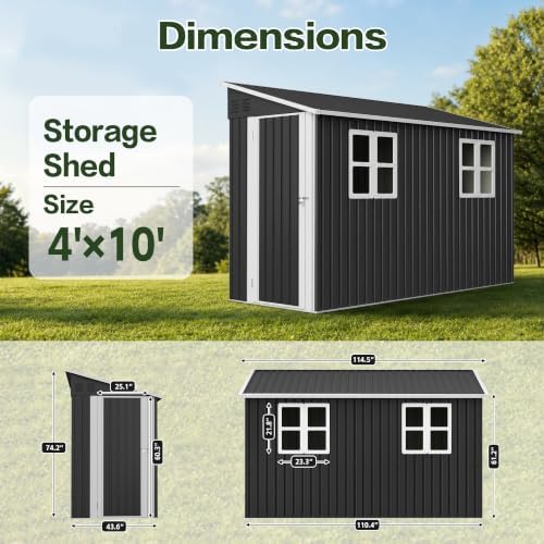 YOPTO 4x10 FT Lean to Shed W/Floor,Reversible Installation,Black - Image 2