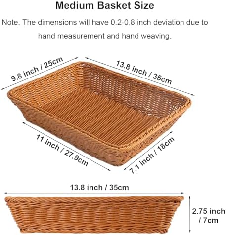 RT&BS 2pcs Wicker Bread Basket for Serving, Wicker Fruit Basket, Display Baskets for Vegetable Fruit, Reusable Handwoven Serving Baskets for Kitchen, Store, Restaurant, Outdoor (Brown, M) - Image 2