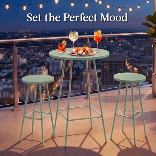 Best Choice Products 3-Piece Patio Dining Set, Bar Height, Outdoor Bistro Set, Outdoor Round Bar Table w/ 2 Bar Stools, Steel - Sage - Image 4
