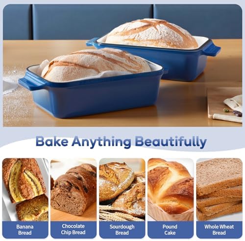 Enameled Cast Iron Dutch Oven for Bread Baking, 9×5 Dutch Oven Pot with Lid, 2 in 1 Sourdough Bread Pans for Baking with Lid, Roasting & Braising, Easy Release, Oven & Induction Safe (4.2 QT,Blue) - Image 4