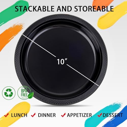 WELLIFE Black Plastic Plates 10 Inch 50 Count Halloween Plates - Image 3
