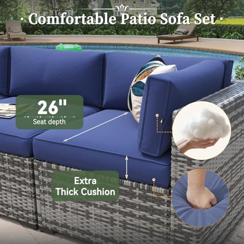 Aoxun 8 Piece Patio Furniture Set with 44" Fire Pit Table Wicker Rattan - Image 2