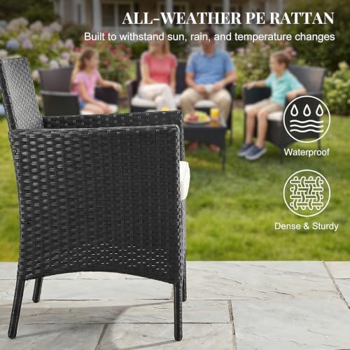 DUMOS 4-Piece Patio Furniture Set Outdoor Wicker Conversation, Black - Image 5