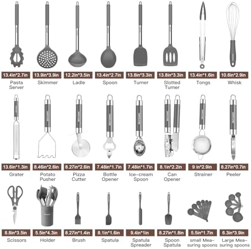 Kitchen Utensils Set-Silicone Cooking Utensils-32pcs Non-Stick Silicone Cooking Kitchen Utensils Spatula Set with Holder-Best Kitchen Cookware with Stainless Steel Handle (Grey) - Image 2