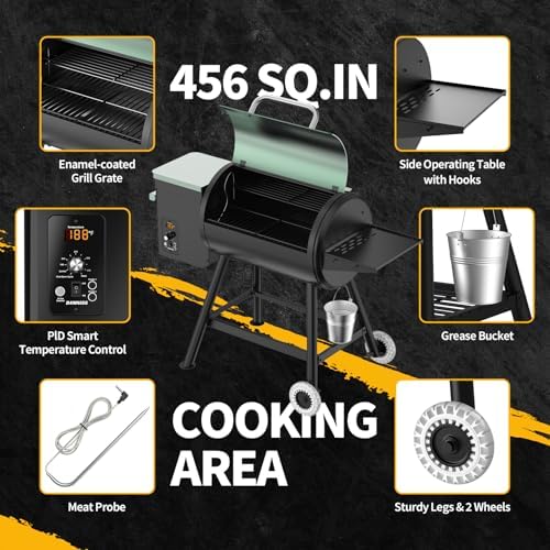 DAMNISS Pellet Smoker Grill Combo, 456 SQ.IN Cooking Area with PID Temperature Control (180-450°F) Electric BBQ Meat Grills & Smokers, Patio Backyard for Roast Outdoor - Image 4