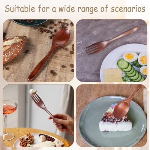 6 Pcs Wooden Utensils for Eating, Wooden Spoon Fork Cutlery Set - Image 7