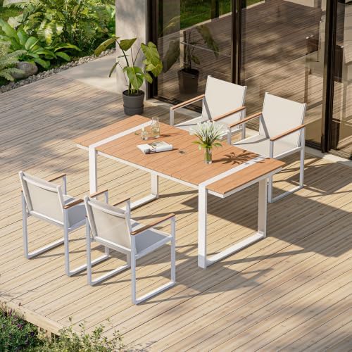 Full Grounded Outdoor Dining Set, Aluminum Patio Table and Chairs by Oasbira
