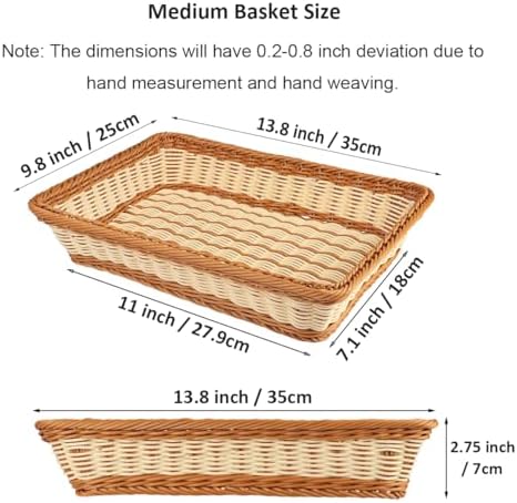 Wicker Bread Basket for Party Food, Rectangle Woven Fruit Basket, Gift Baskets Empty, Sturdy Durable Stackable Storage Baskets for Kitchen, Store, Restaurant, Party (Bicolor, M) - Image 2