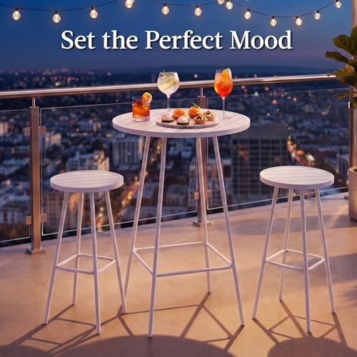Best Choice Products 3-Piece Patio Dining Set, Bar Height, Outdoor Bistro Set, Outdoor Round Bar Table w/ 2 Bar Stools, Steel - White - Image 4