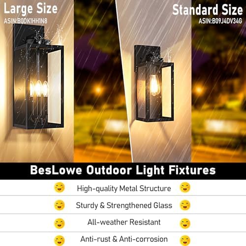 BesLowe 20’’ Large Outdoor Wall Lights, Modern Black Exterior Wall Lanterns - Image 2