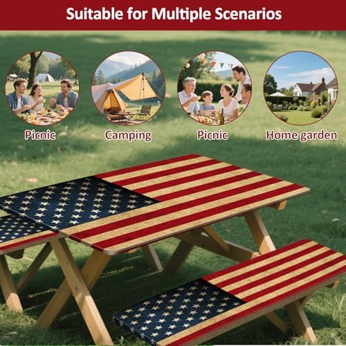 6ft 72 in Picnic Table and Bench Cover, 3 Pack, US Flag - Image 7