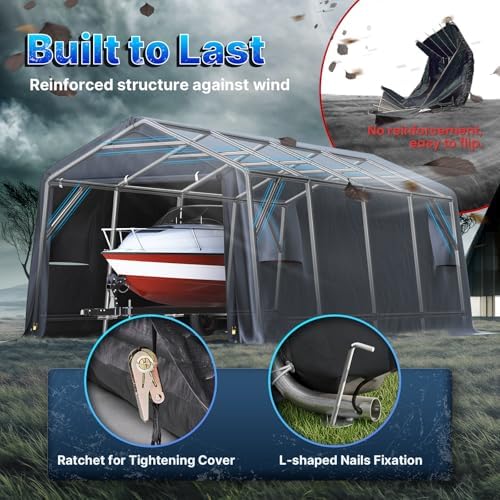 ADVANCE OUTDOOR 10X20 ft Carport Heavy Duty Outdoor Patio Portable Canopy Storage Shelter Shed with 2 Rolled up Zipper Doors & Vents for Snowmobile Garden Tools, Gray - Image 5
