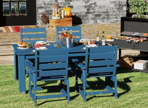GREENVINES 5-piece Outdoor Dining Set, HDPE Table & 4 Chairs, Blue - Image 5