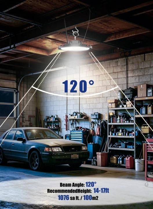 160W UFO LED High Bay Light, 24,000LM LED Shop Lights for Garage Warehouse Workshop, 5000K Daylight IP65 Waterproof Commercial Ceiling Fixture, 700W HPS/MH Equiv, ETL Listed, 6ft Cord, 10-Pack - Image 6