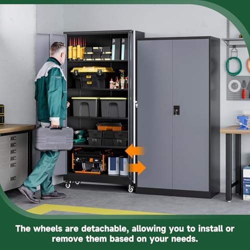 Letaya Metal Garage Storage Cabinets with Lock Door and Adjustable Shelves, Steel Tool Cabinets for Home,Office,Warehouse Organisieren (Black Grey, 74.41" H) - Image 4