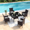Gotland 5 Piece Outdoor Dining Set, All-Weather Rattan Patio Furniture Set with Umbrella Hole Tempered Glass Square Table, Outdoor Table and Chairs with Removable Cushions for Backyard, Deck, Grey by Gotland