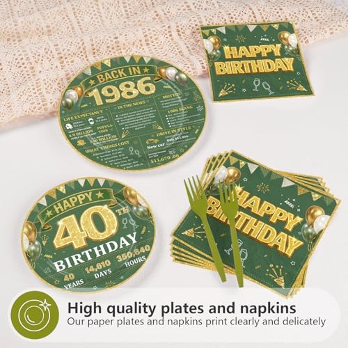 96Pcs Sage Green and Gold 40th Birthday Party Supplies Serves 24 - Image 3