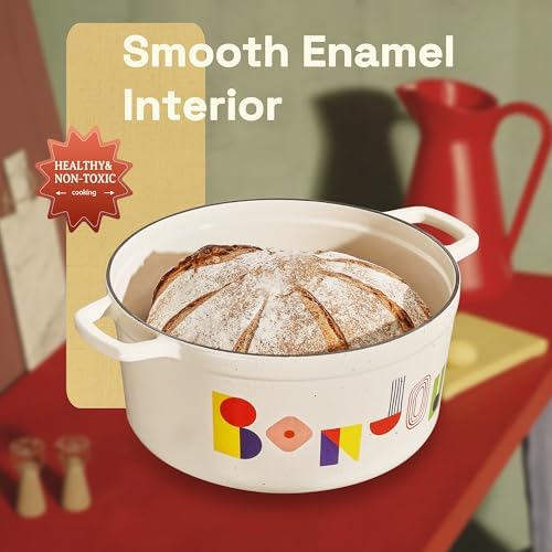 CAROTE Enameled 5QT Cast Iron Dutch Oven Pot with Gift Box, Bonjour - Image 6