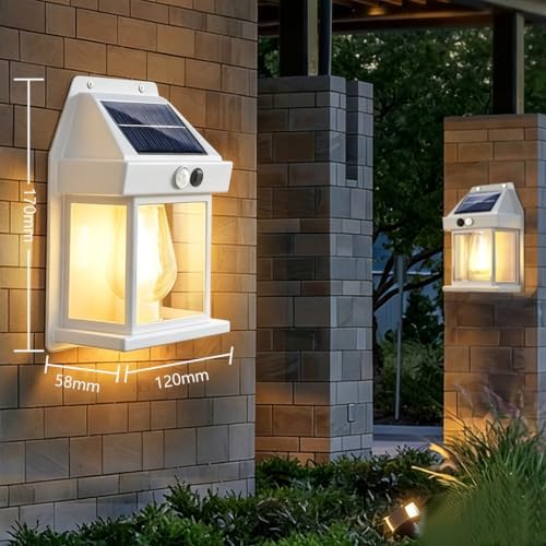 4 Pack Solar Wall Lights Outdoor with Motion Sensor, Vintage Solar Wall Lanterns, Dusk to Dawn IP65 Waterproof Solar Lights for Porch Patio Garage Fence Yard Garden (4, White) - Image 3